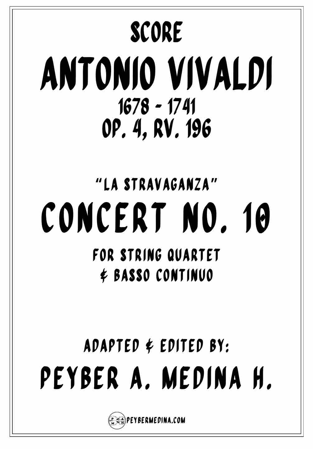 Vivaldi Concerto No. 10 in C Minor RV 196 for String Quartet