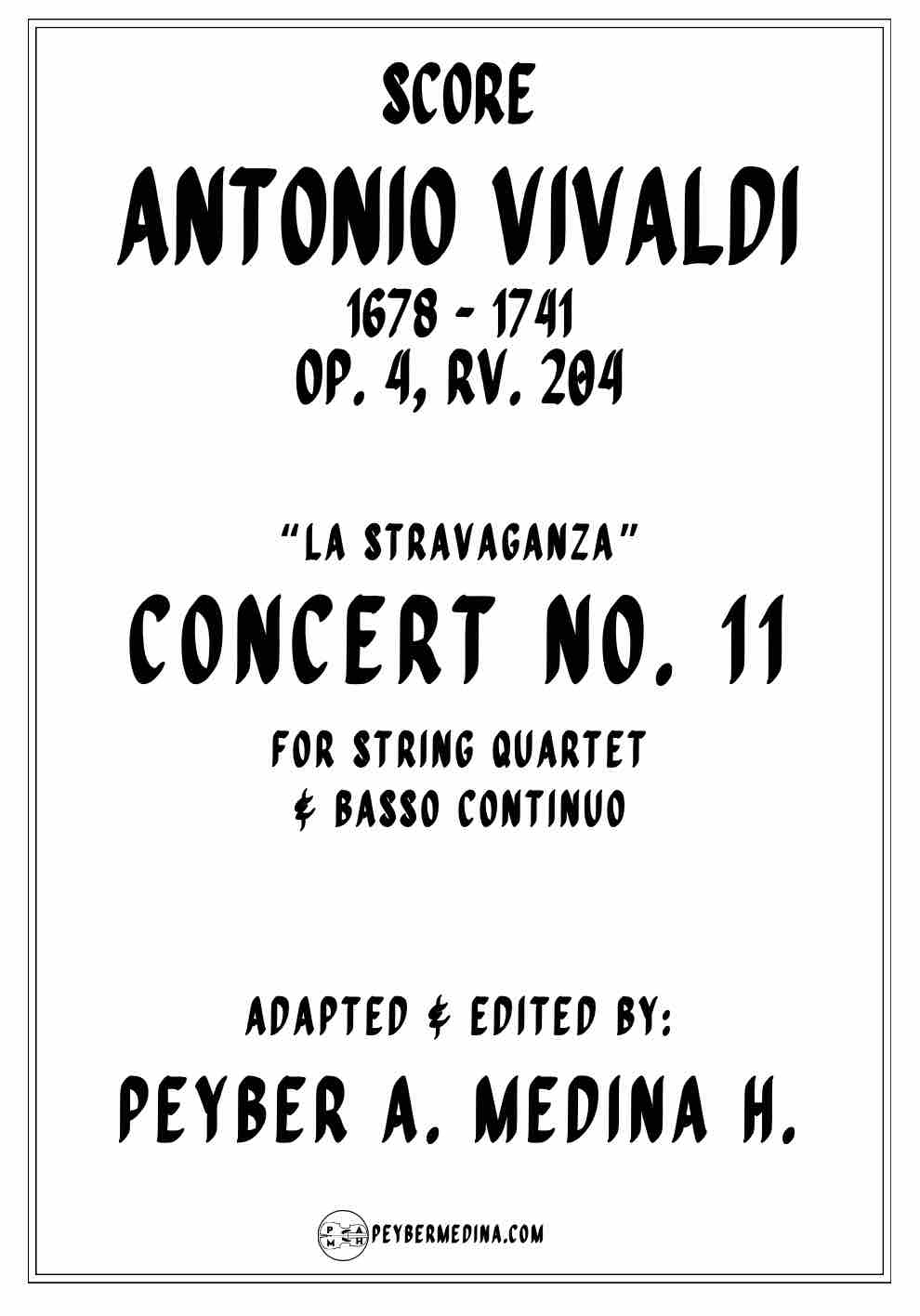 Vivaldi Concerto No. 11 in D Major RV 204 for String Quartet