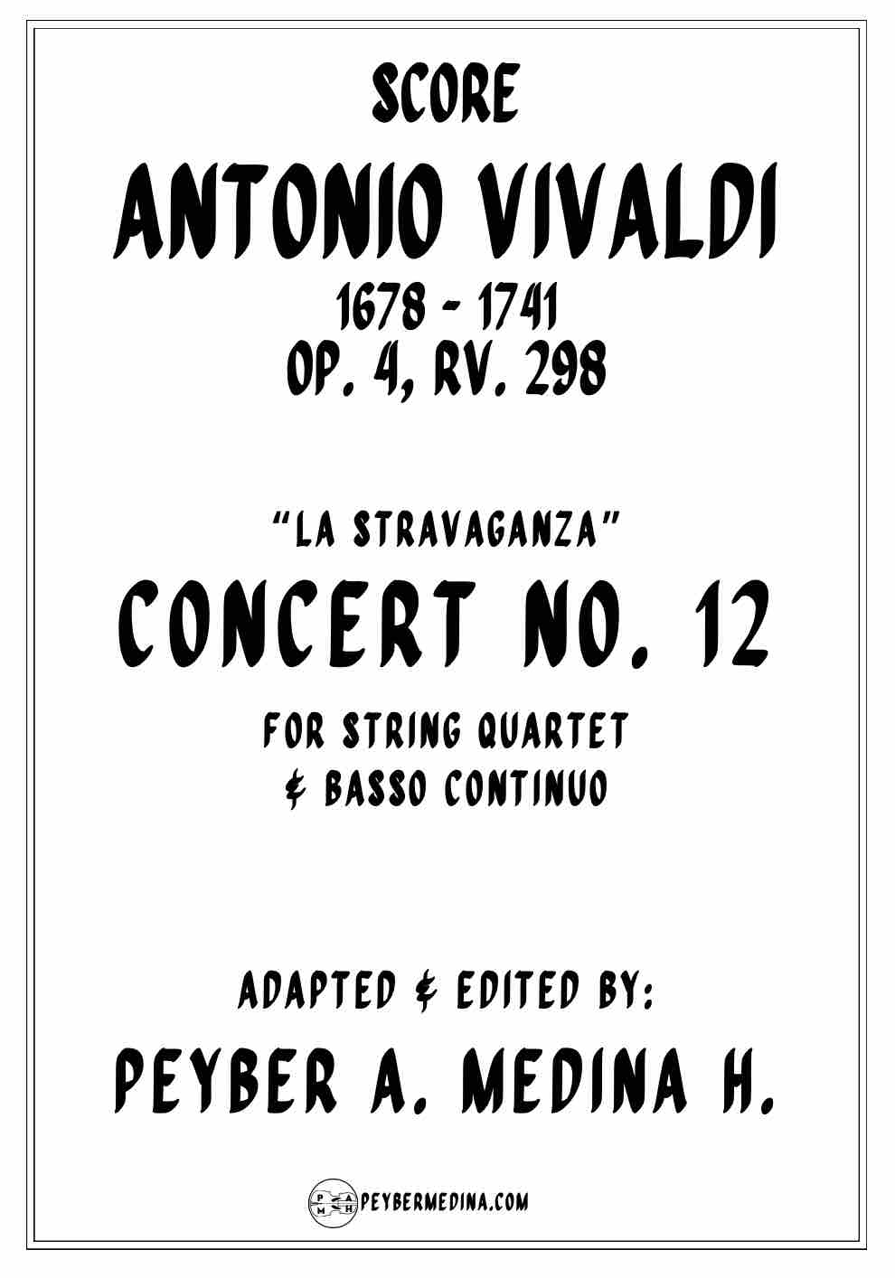 Vivaldi Concerto No. 12 in G Major RV 298 for String Quartet