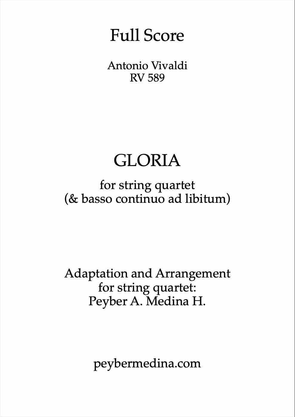 Gloria Vivaldi RV 589 | for String Quartet